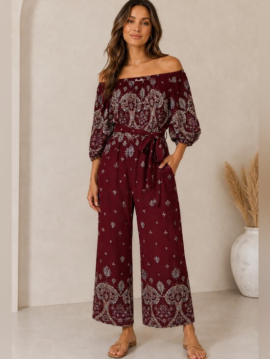 Jaase Pants - Jaase 'Golden Temple' Off the Shoulder Jumpsuit